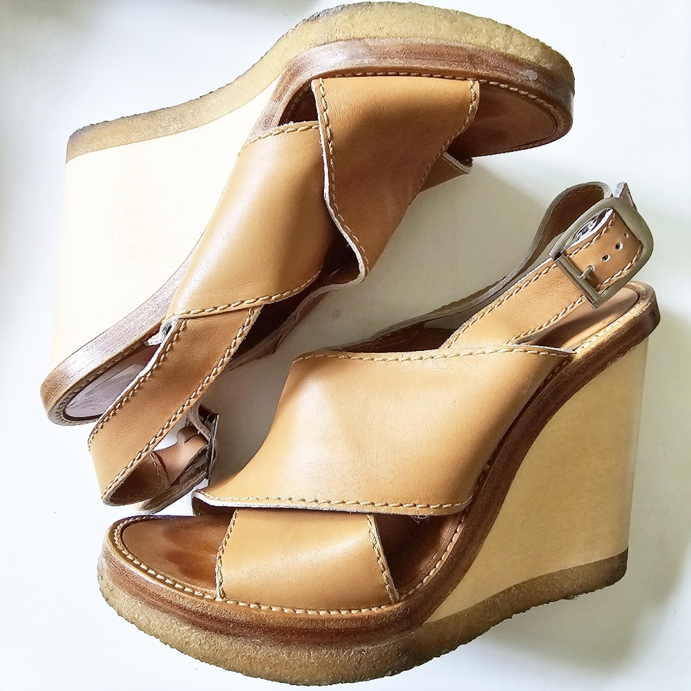 Chloe Neutral Tan Open Toe Wedge Slingback Size 38
